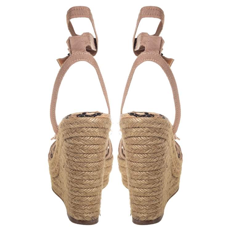 Pre Owned Lanvin Pink Fabric Flower Espadrilles Wedge Size 39
