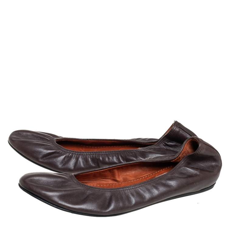 Pre Owned Lanvin Brown Leather Ballet Flats Size 38.5