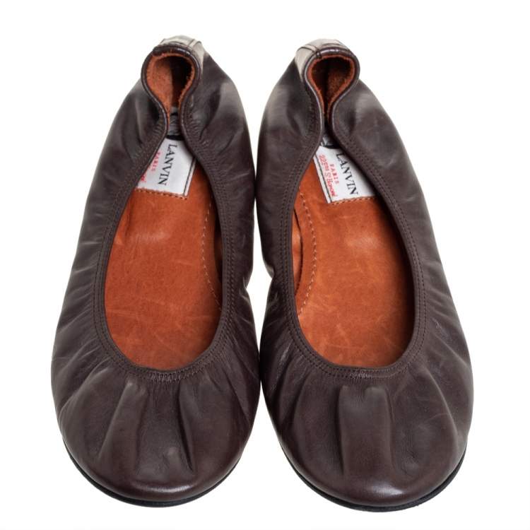 Pre Owned Lanvin Brown Leather Ballet Flats Size 38.5