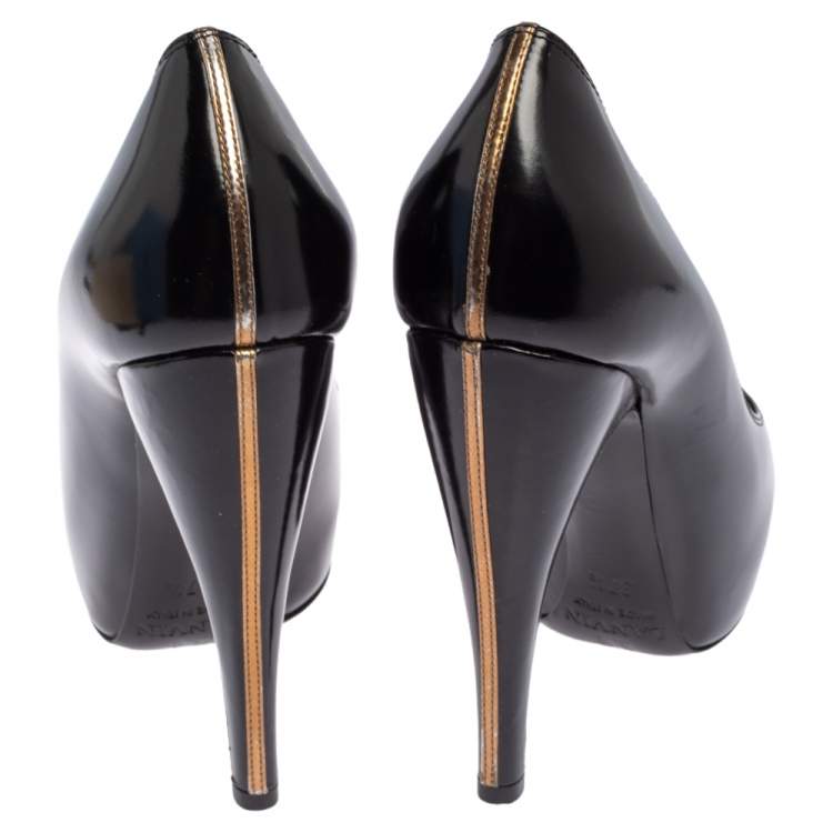 Pre Owned Lanvin Black Patent Leather Platform Pumps Size 37.5