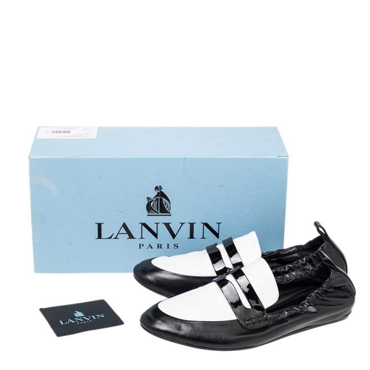 Pre Owned Lanvin Monochrome Leather Penny Scrunch Loafers Size 36