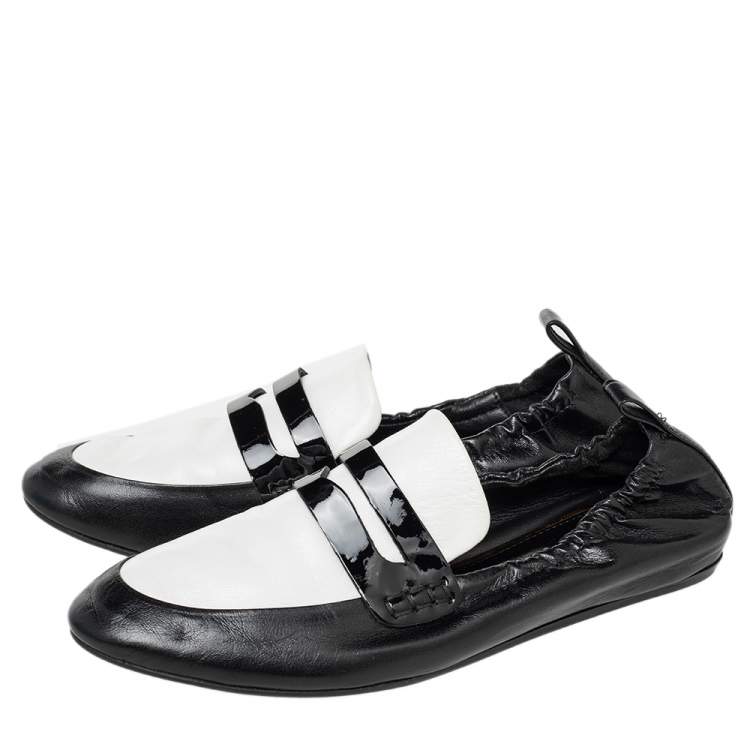 Pre Owned Lanvin Monochrome Leather Penny Scrunch Loafers Size 36