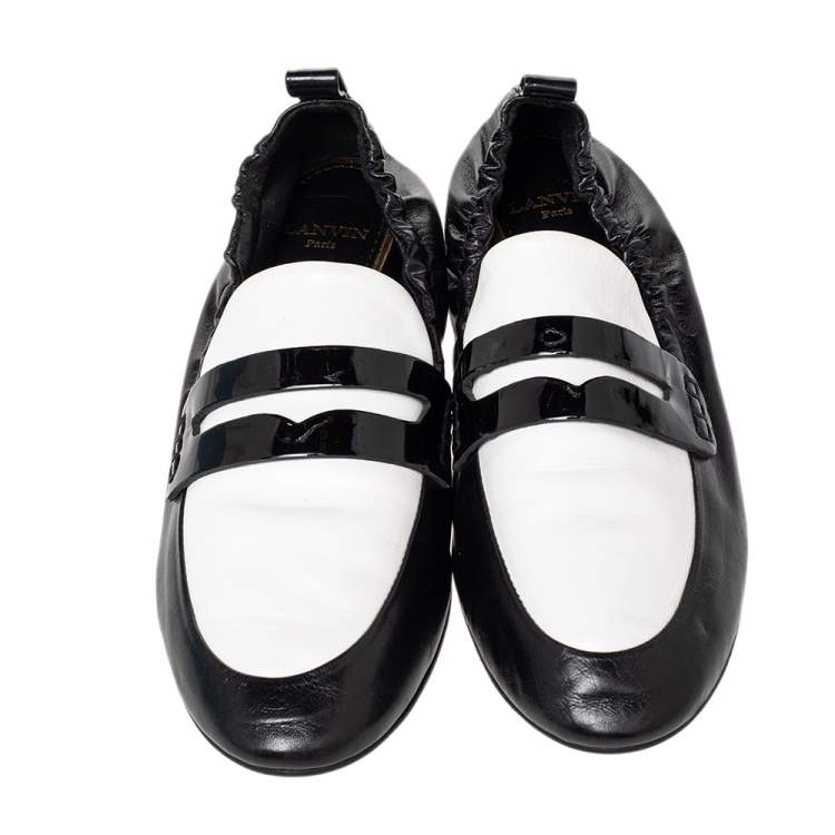 Pre Owned Lanvin Monochrome Leather Penny Scrunch Loafers Size 36