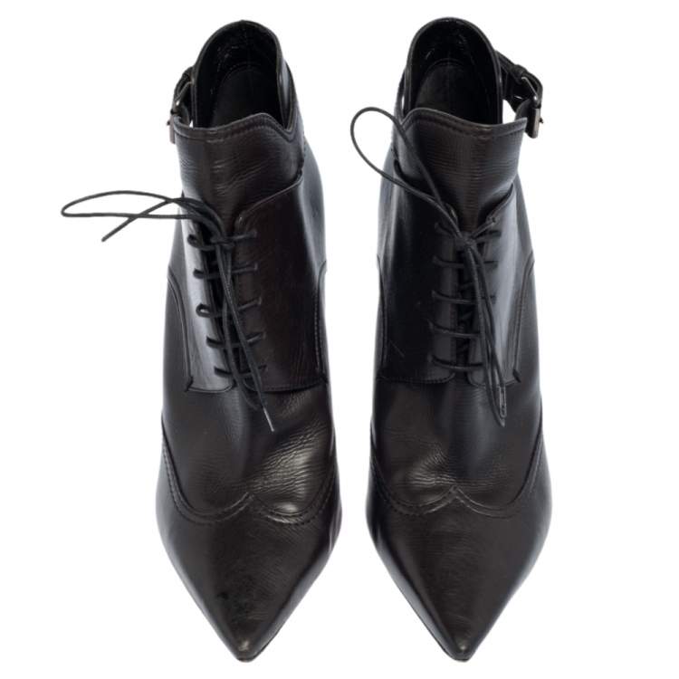 مملوكة مسبقًا Lanvin Black Leather Pointed Toe Ankle Booties Size 39
