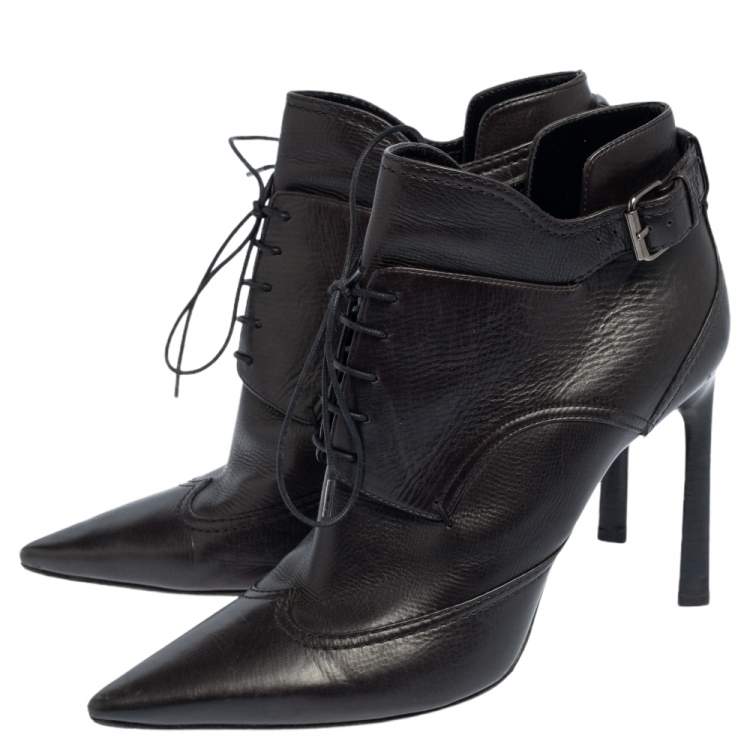 مملوكة مسبقًا Lanvin Black Leather Pointed Toe Ankle Booties Size 39
