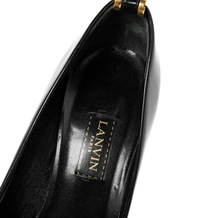 Pre Owned Lanvin Black Patent Leather Pointed Toe Pumps Size 38.5