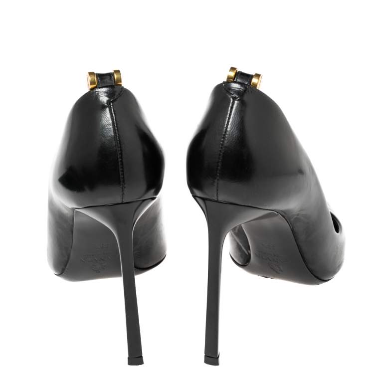 Pre Owned Lanvin Black Patent Leather Pointed Toe Pumps Size 38.5