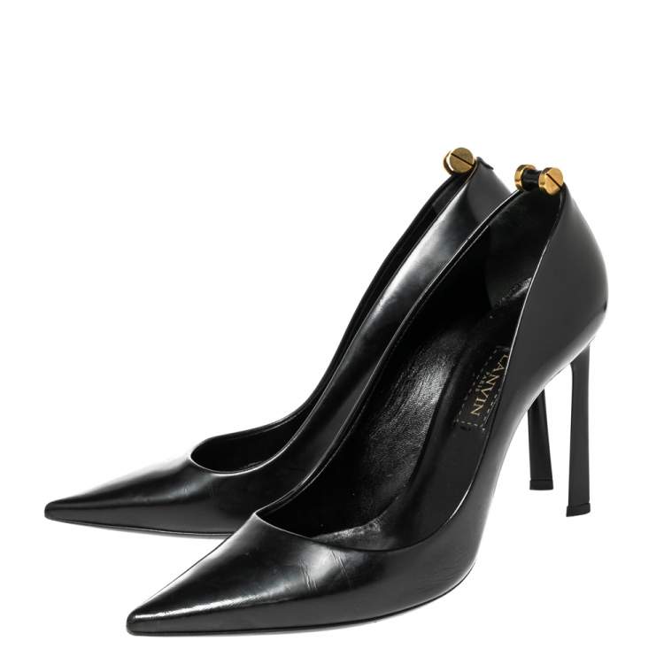 Pre Owned Lanvin Black Patent Leather Pointed Toe Pumps Size 38.5