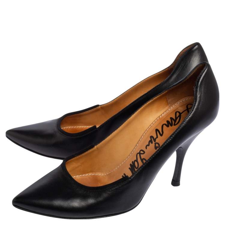 Pre Owned Lanvin Black Leather Pointed Toe Pumps Size 39.5