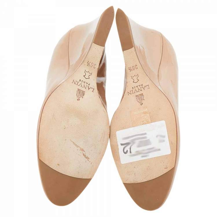 Pre Owned Lanvin Beige Patent Leather Wedge Pumps Size 36.5