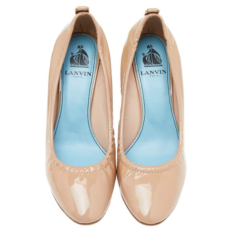 Pre Owned Lanvin Beige Patent Leather Wedge Pumps Size 36.5