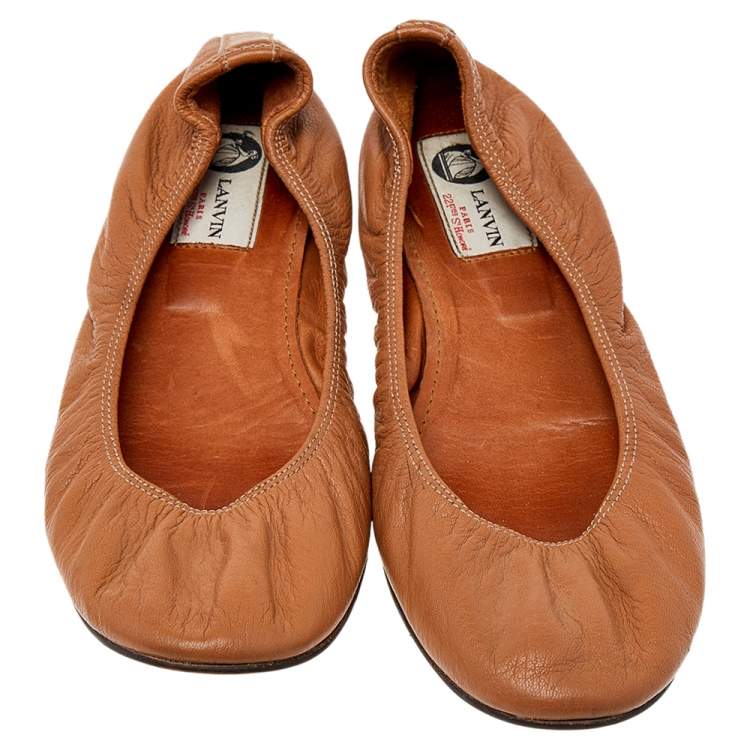 Pre Owned Lanvin Beige Leather Scrunch Flats Size 38.5