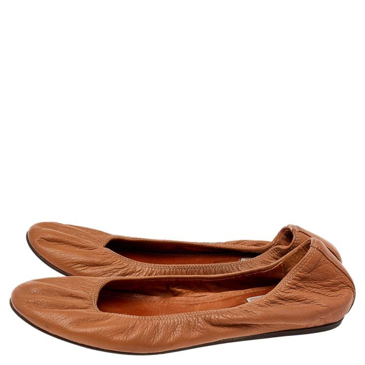 Pre Owned Lanvin Beige Leather Scrunch Flats Size 38.5