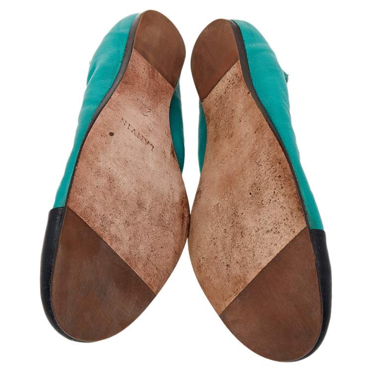 Pre Owned Lanvin Blue Leather Scrunch Ballet Flats Size 37.5