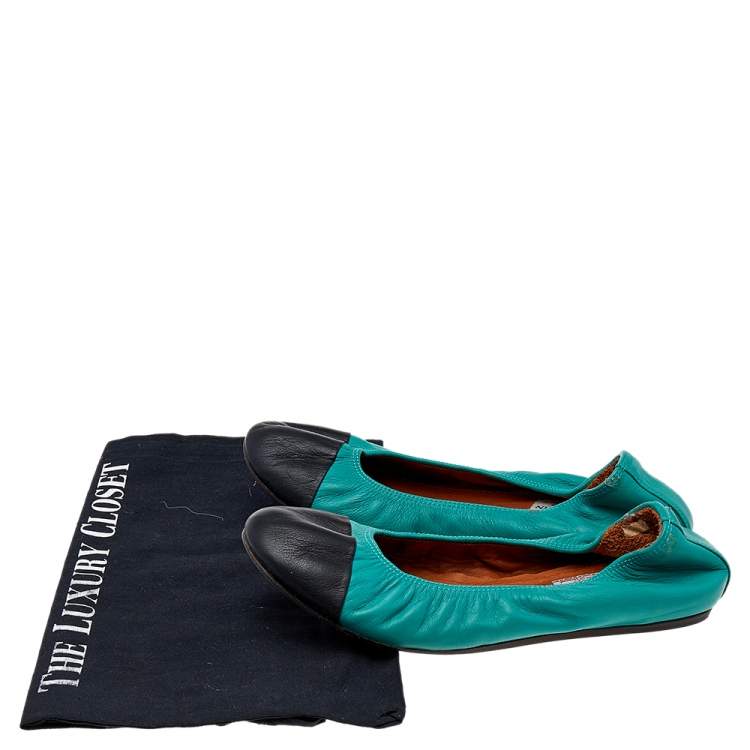 Pre Owned Lanvin Blue Leather Scrunch Ballet Flats Size 37.5
