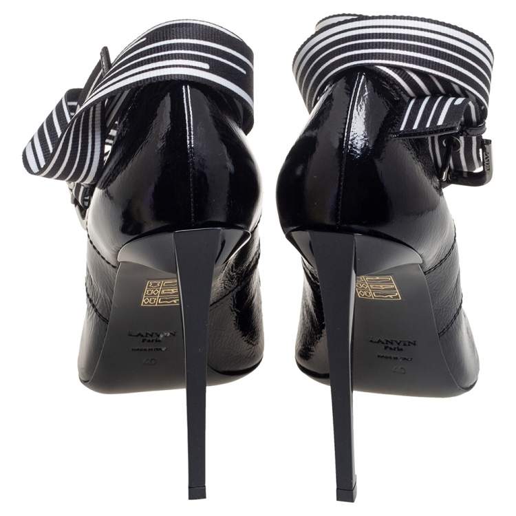 Pre Owned Lanvin Black Patent Leather Logo Slingback Pointed Toe Pumps Size 40