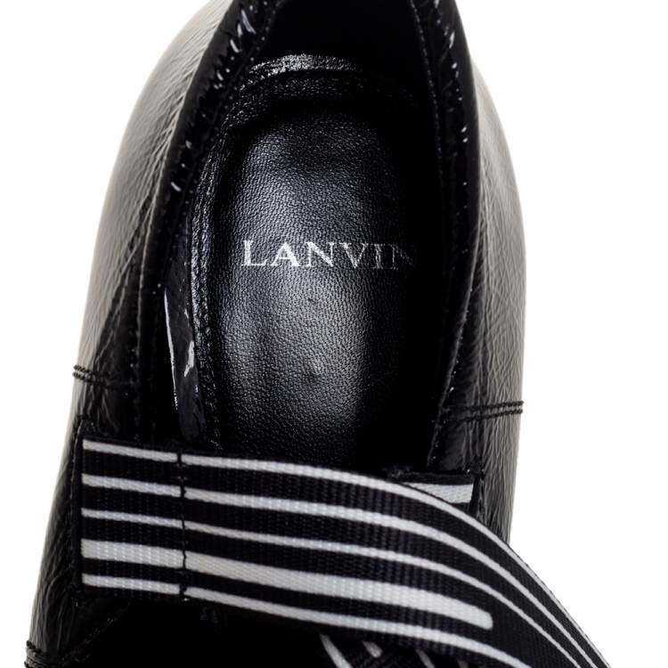 Pre Owned Lanvin Black Patent Leather Logo Slingback Pointed Toe Pumps Size 40