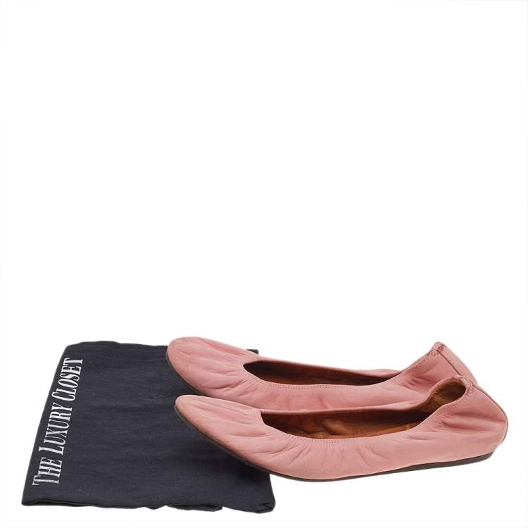 Pre Owned Lanvin Pink Leather Scrunch Ballet Flats Size 38