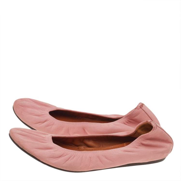 Pre Owned Lanvin Pink Leather Scrunch Ballet Flats Size 38