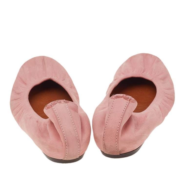 Pre Owned Lanvin Pink Leather Scrunch Ballet Flats Size 38