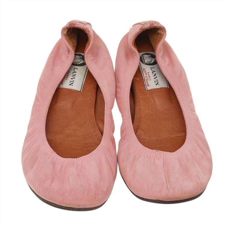 Pre Owned Lanvin Pink Leather Scrunch Ballet Flats Size 38