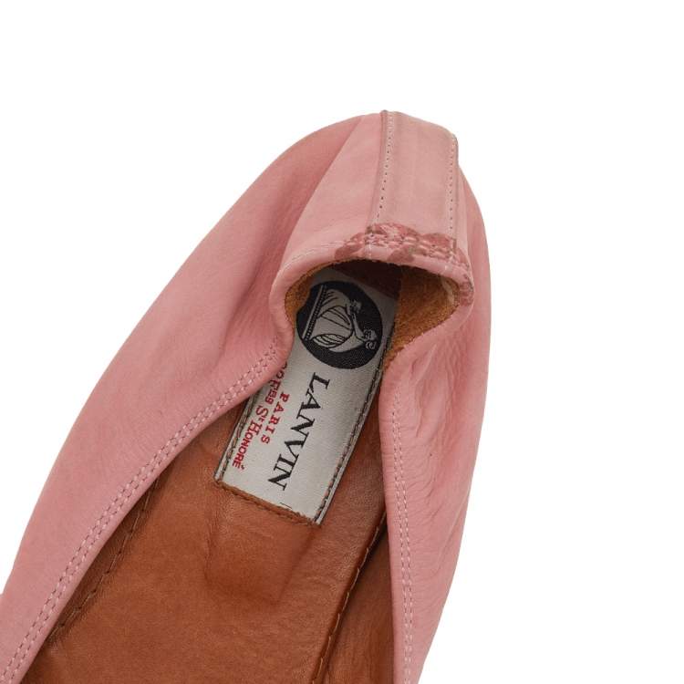 Pre Owned Lanvin Pink Leather Scrunch Ballet Flats Size 38