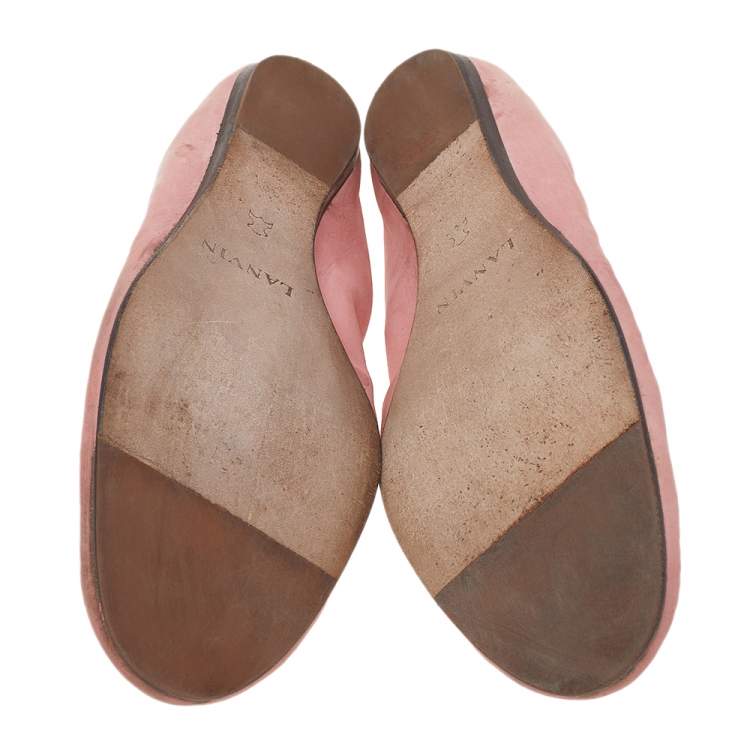 Pre Owned Lanvin Pink Leather Scrunch Ballet Flats Size 38