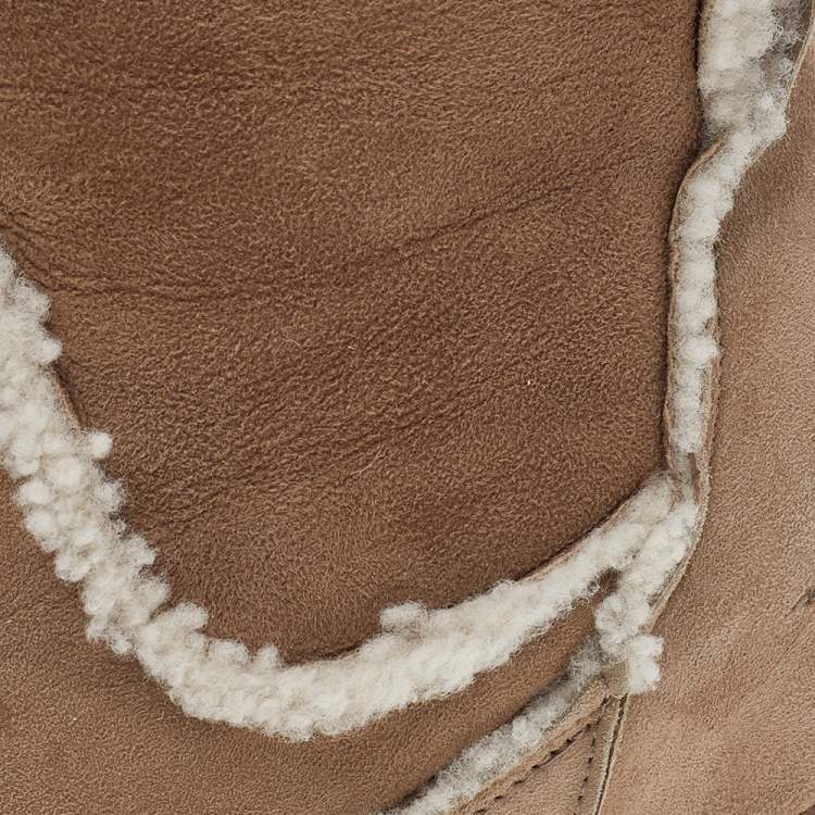 Pre Owned Lanvin Beige/Cream Suede And Shearling Fur Mid Calf Wedge Boots Size 37.5