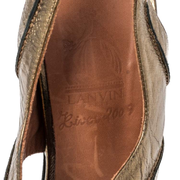 Pre Owned Lanvin Gold Leather Platform Slingback Sandals Size 38.5