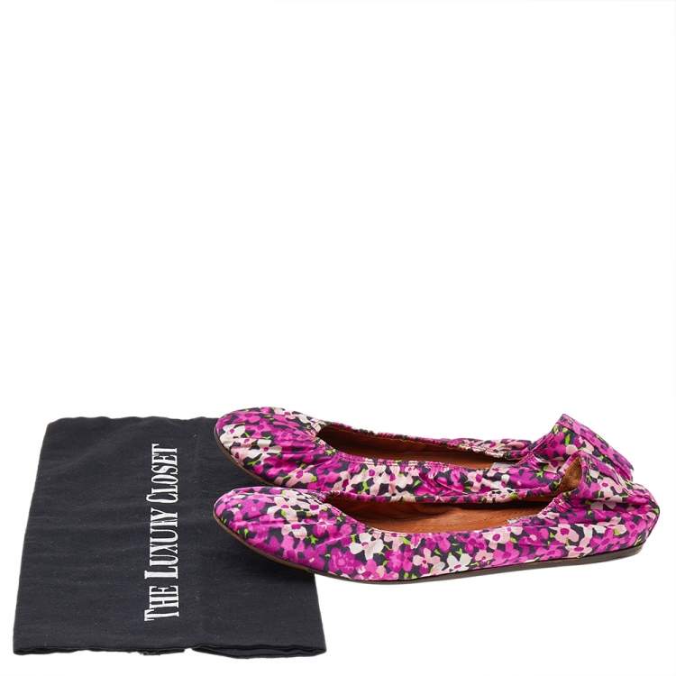 Pre Owned Lanvin Multicolor Floral Print Fabric Scrunch Ballet Flats Size 38