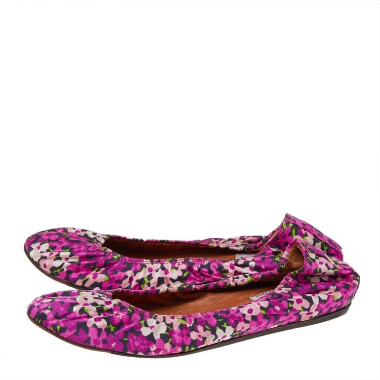 Pre Owned Lanvin Multicolor Floral Print Fabric Scrunch Ballet Flats Size 38