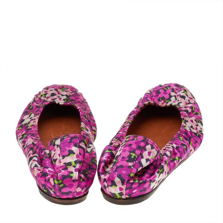 Pre Owned Lanvin Multicolor Floral Print Fabric Scrunch Ballet Flats Size 38