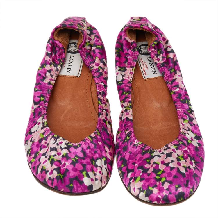 Pre Owned Lanvin Multicolor Floral Print Fabric Scrunch Ballet Flats Size 38
