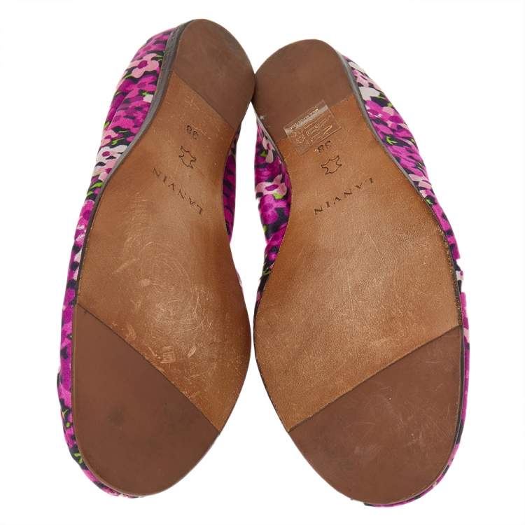 Pre Owned Lanvin Multicolor Floral Print Fabric Scrunch Ballet Flats Size 38