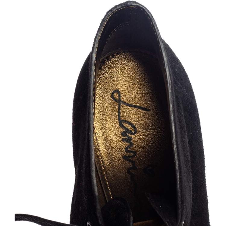 Pre Owned Lanvin Black Suede Lace Up Booties Size 38.5