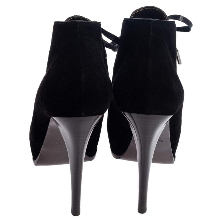 Pre Owned Lanvin Black Suede Lace Up Booties Size 38.5