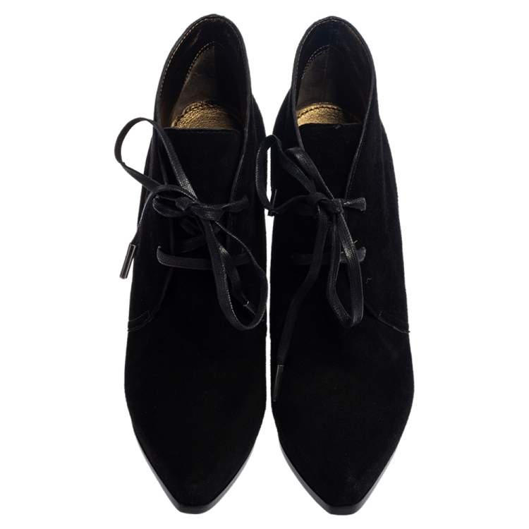 Pre Owned Lanvin Black Suede Lace Up Booties Size 38.5