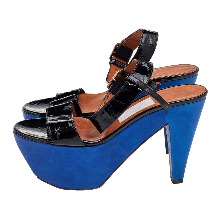 Pre Owned Lanvin Patent Leather Ankle Strap Sandals Size 38