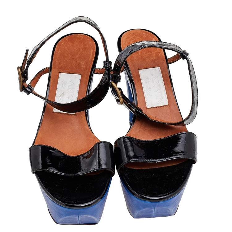 Pre Owned Lanvin Patent Leather Ankle Strap Sandals Size 38
