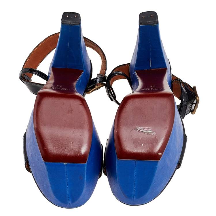 Pre Owned Lanvin Patent Leather Ankle Strap Sandals Size 38