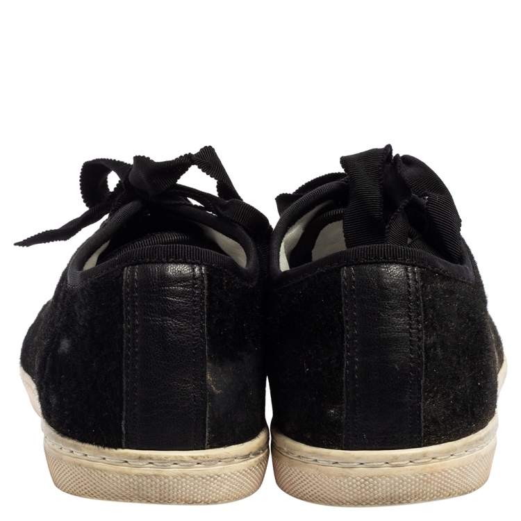 Pre Owned Lanvin Black/Gold Calf Hair and Leather Low-Top Sneakers Size 37