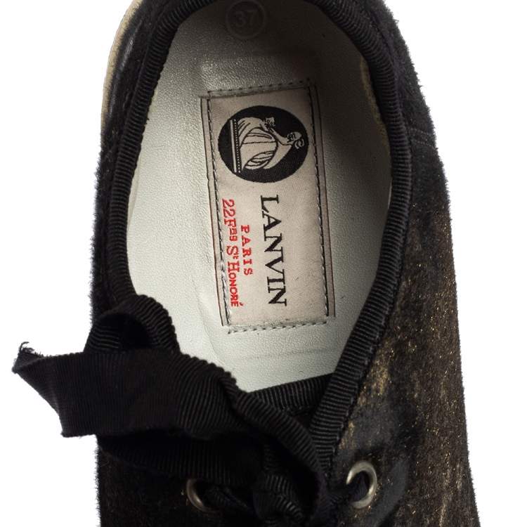 Pre Owned Lanvin Black/Gold Calf Hair and Leather Low-Top Sneakers Size 37