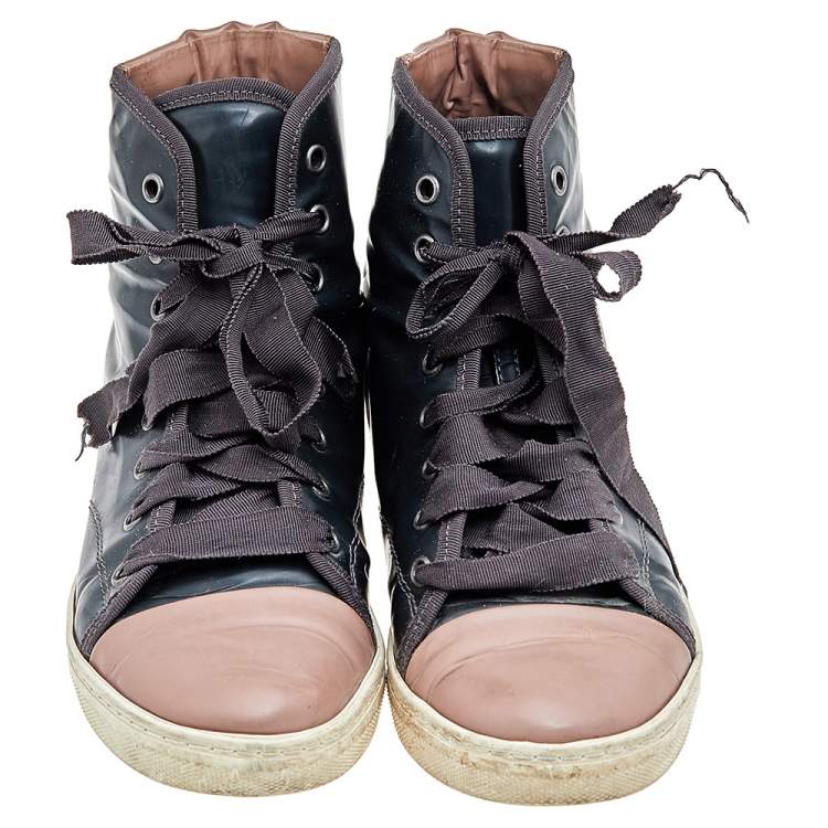 Pre Owned Lanvin Multicolour Leather High Ankle Length Sneakers Size 37