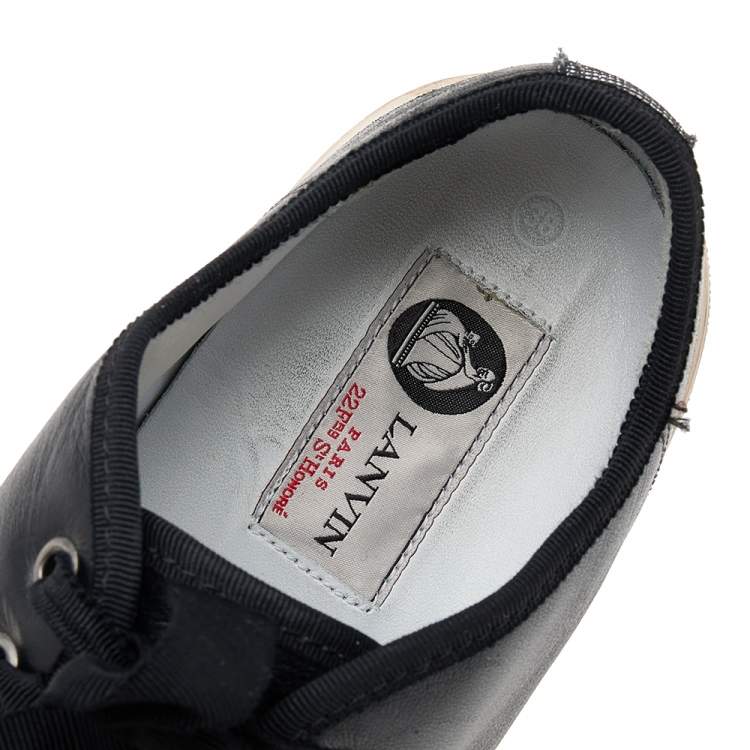 Pre Owned Lanvin Black Leather And Lurex Fabric Low Top Sneakers Size 38
