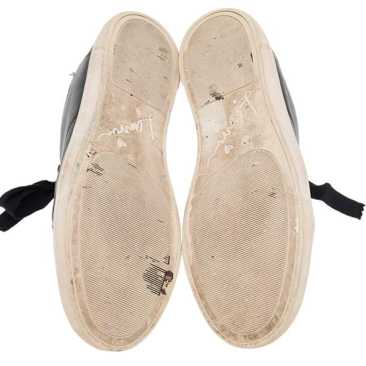 Pre Owned Lanvin Black Leather And Lurex Fabric Low Top Sneakers Size 38