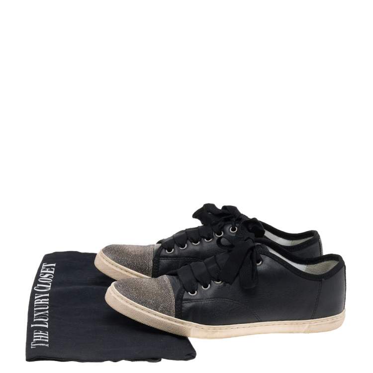 Pre Owned Lanvin Black Leather And Lurex Fabric Low Top Sneakers Size 38