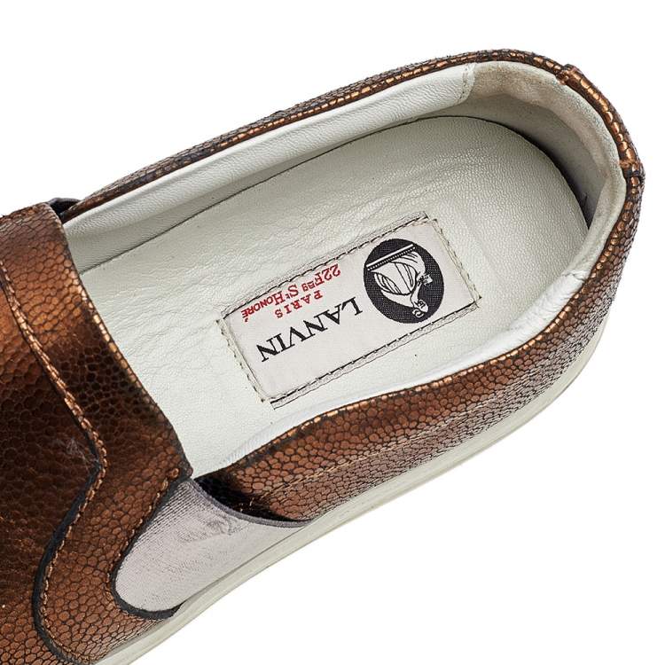 Pre Owned Lanvin Metallic Bronze Texture Leather Slip On Sneakers Size 38