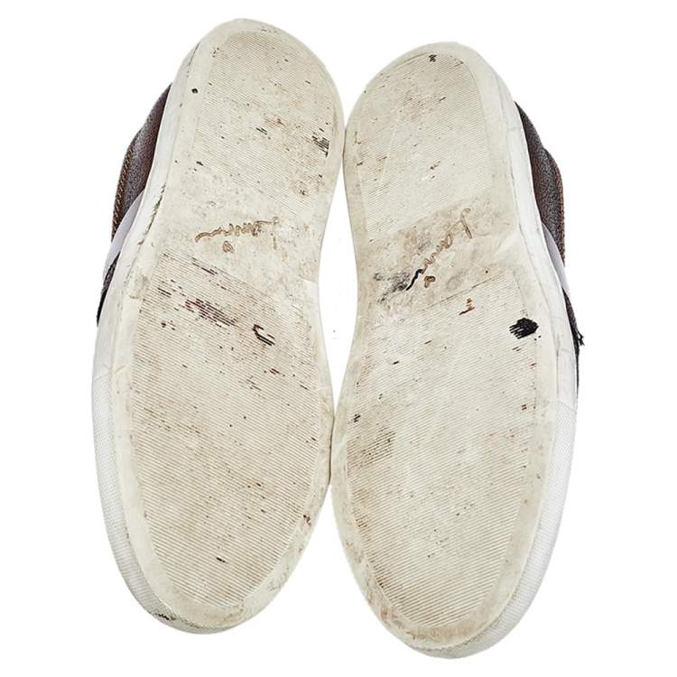 Pre Owned Lanvin Metallic Bronze Texture Leather Slip On Sneakers Size 38