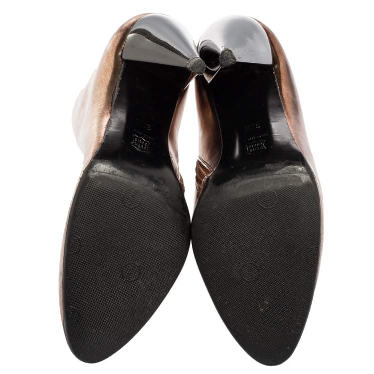 Pre Owned Lanvin Silver/Brown Leather Pointed Toe Booties Size 37.5