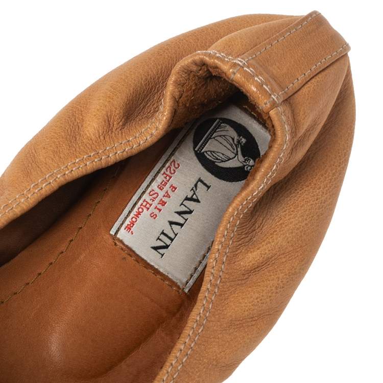 Pre Owned Lanvin Tan Leather Scrunch Ballet Flats Size 37